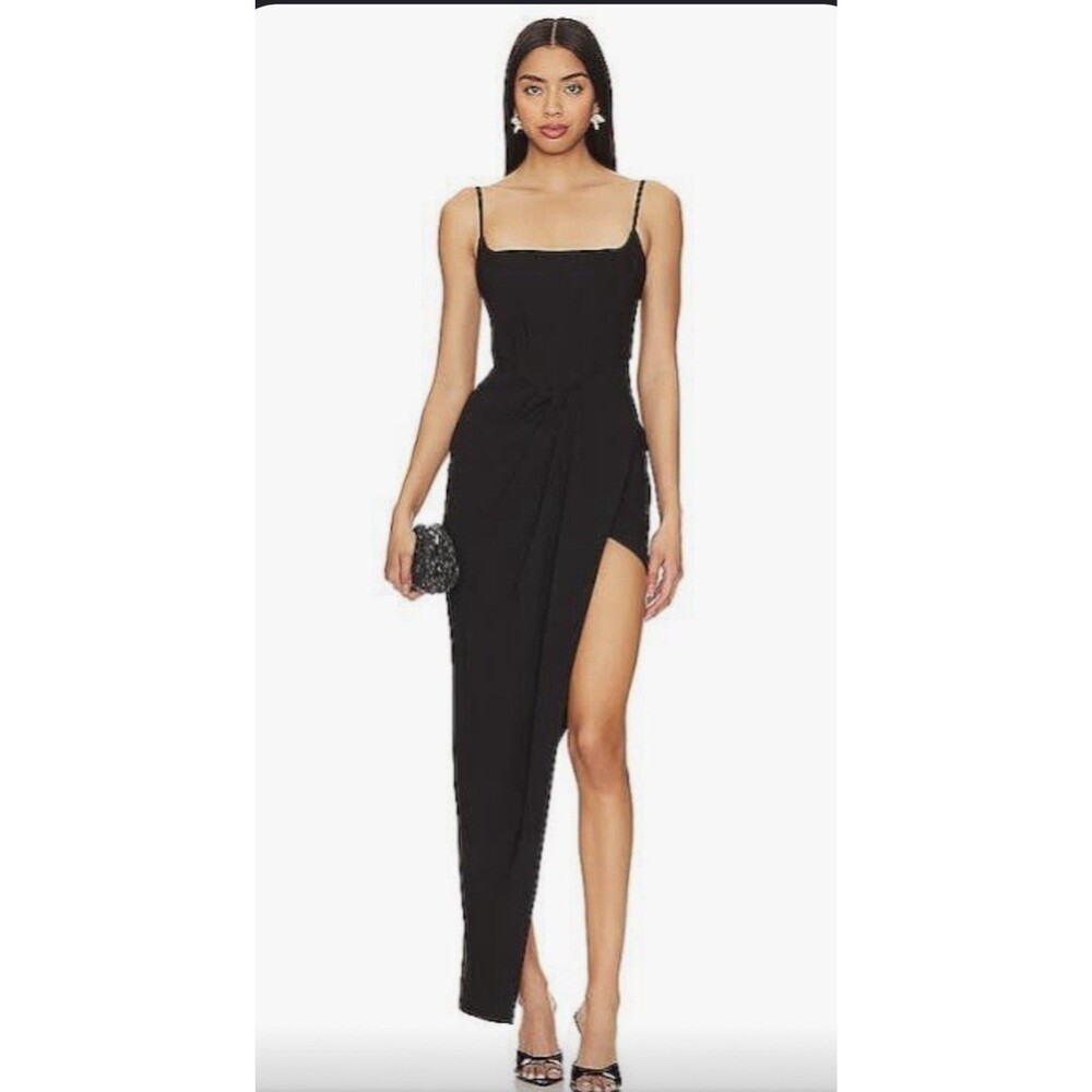 NBD Junia Maxi Dress Asymmetrical Hi Low Wrap In Black Size M